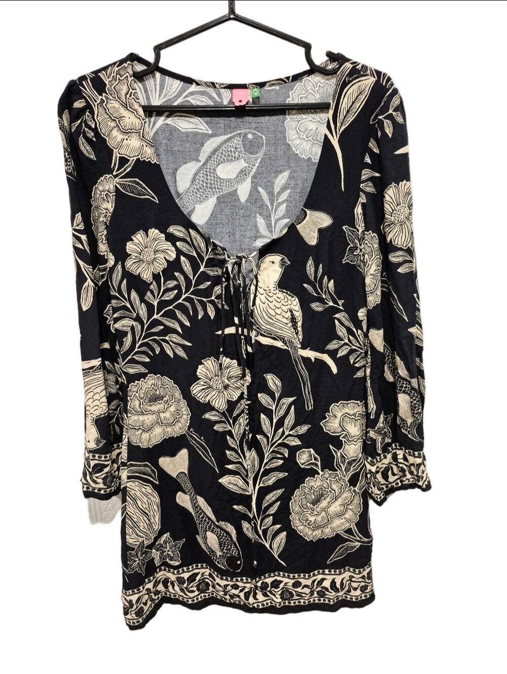 FARM Rio Jardim De Cordel Botanical Bird Koi Fish Mini Dress Medium